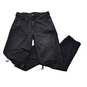 American Eagle Mom Jeans Distressed Black Strigid High Rise Womens 6 SHORT